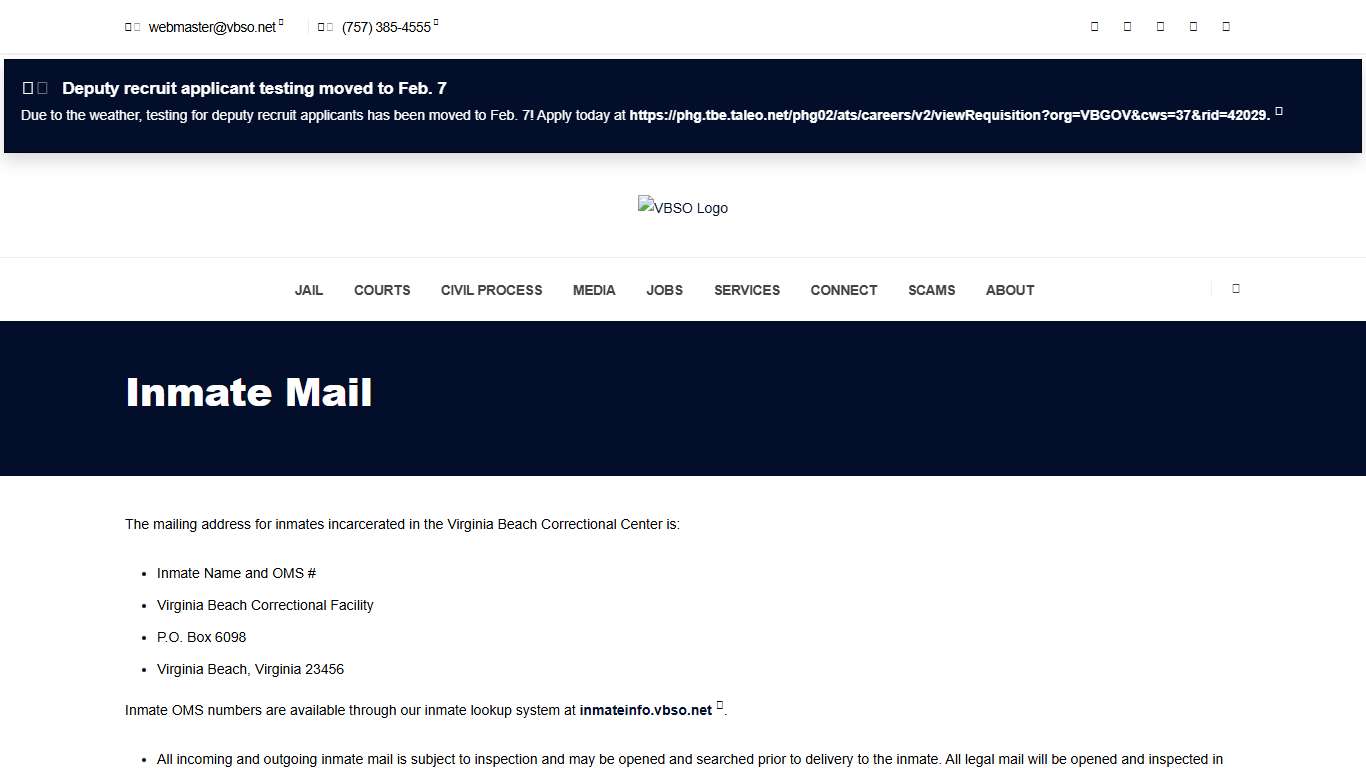 Inmate Mail : VBSO.net